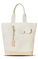 Shinola Mackinac Canvas Pocket Tote - NEW - Cream Light Tan Leather Beach Summer