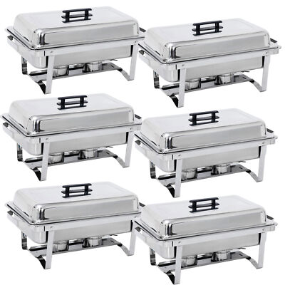 6 Pack 8QT Chafing Dish Wedding Buffet Stainless Steel Chafer Catering Full Size