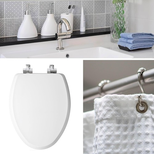 Mayfair 26NISLA-000 Round Molded Wood Toilet Seat w/Brushed Nickel Hinge, White - Picture 5 of 9