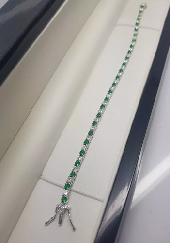 White Gold Finish Round Cut Created Diamond And Emerald Bracelet Free Gift Box - Picture 5 of 7