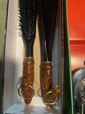 Vintage Brush  Shoe Horn Set Horse Head Handles Black Plastic Wall Plaque w/Box