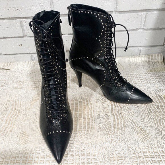 Zara Women's Black Studded Heel Leather Ankle Boots Size