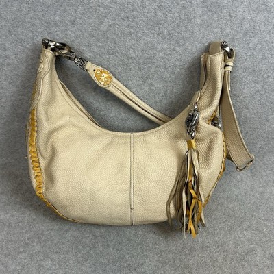 Brighton Ivanka Victorian Cut Out Lavish Laced Ivory Leather Hobo Shoulder Bag