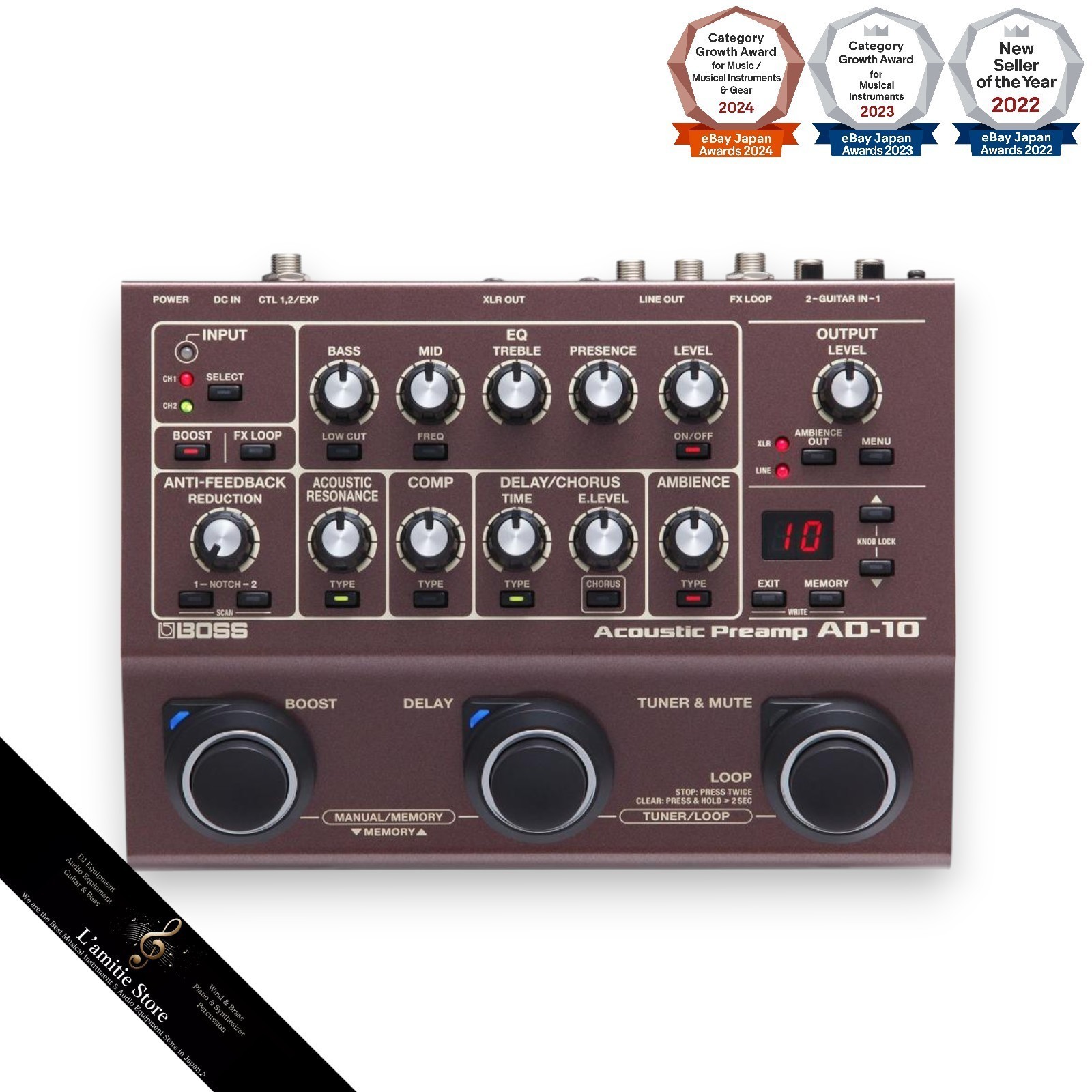 Boss AD-10 guitare acoustique multi-effets pédale marron AD10 Japon neuf