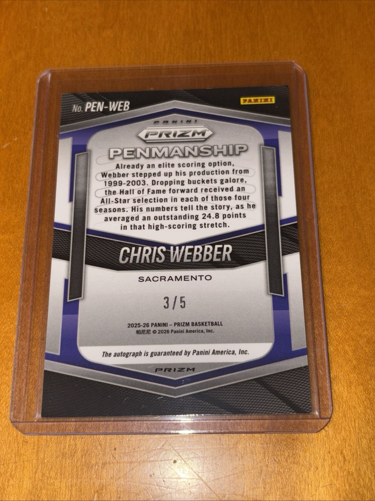 2025-26 Panini Prizm CHRIS WEBBER Penmanship BLACK GOLD Auto /5 Kings SSP view 2