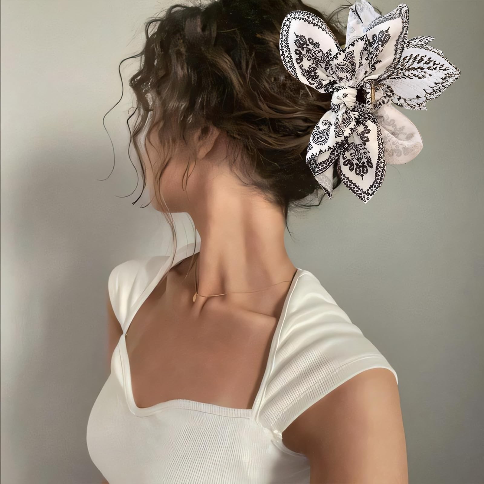 Hadutrek Bow Claw Clips Black White 3PCS Big Hair Bows for Women Thick Hair