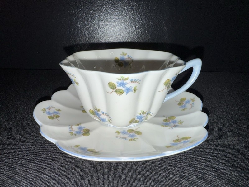 Vintage Shelley Fine Bone China Cup & Saucer- Dainty Shape, Blue Floral, England