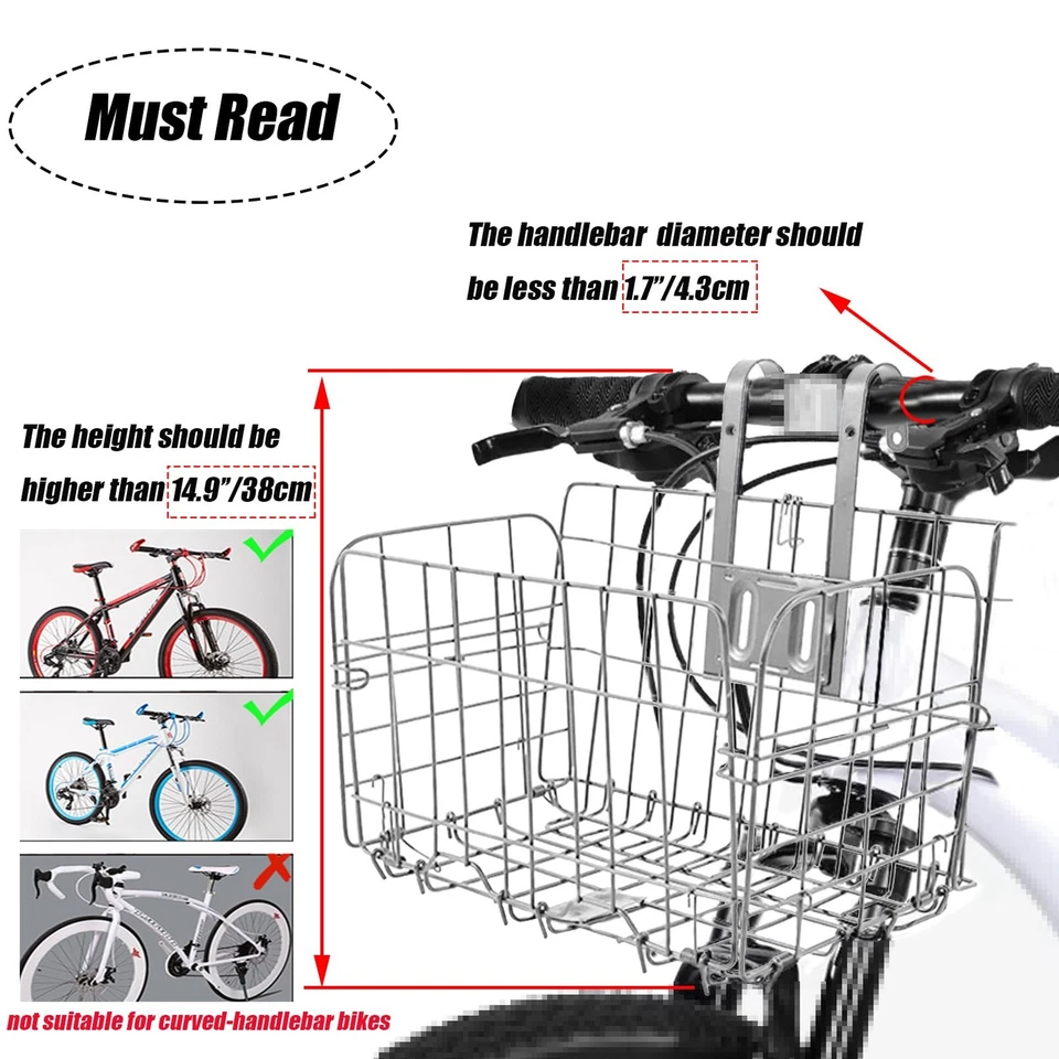Cesta delantera plegable para bicicleta cable para bicicleta con asas manillar de fácil instalación Foto 3 de 4