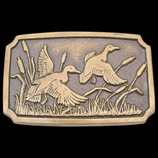 Ducks Bird Waterfowl Mallards Hunting Solid Brass 70s Vintage Belt Buckle