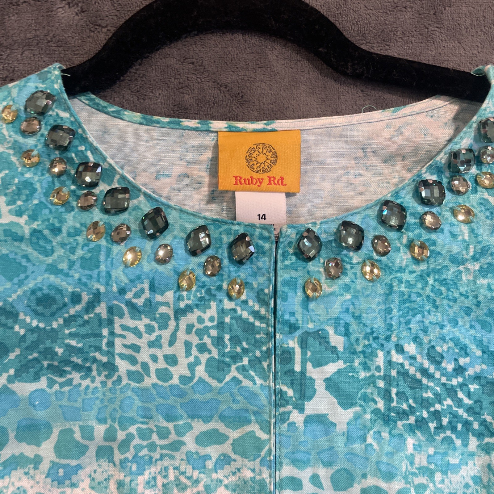 Ruby Rd Jacket 14 Lightweight Linen Blue Snake Pr… - image 2