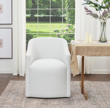Vintage White Vinyl Tufted Caster Dining Chair with Tubular Metal Frame — listing 5