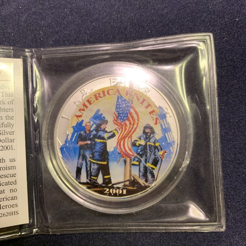 Colorized Ase 2001 Silver Eagle 9/11/01 American Heroes Colorized ASE .999 Silver ...