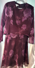 drapers damons dress 8 burgundy floral multicolor layered sheer