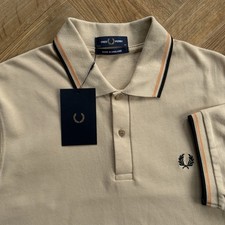 BNWT Fred Perry M12 Short Sleeve Twin Tipped Polo Shirt 1964 Biscuit Size 44 XL