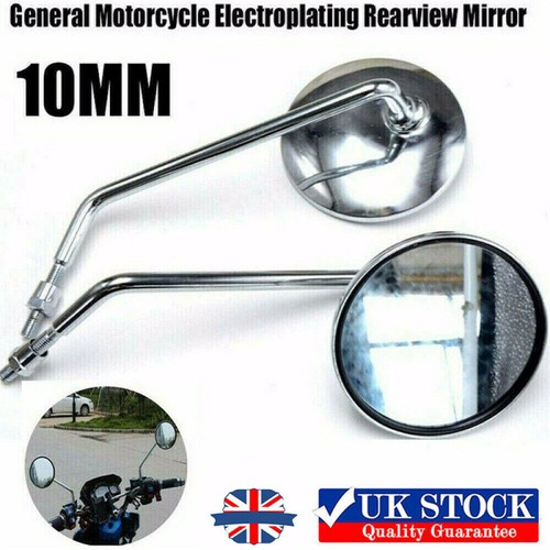 2PCS Motorcycle Chrome Round Side Rear View Mirrors Rearview Set Long Stem NEW - Picture 1 of 8