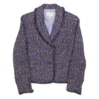 CHADWICKS Damen Blau Schlichte Button-Jacke Gewebt Klassische Passform Fransen S