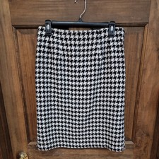 W54-Vintage JG Hook Pencil Skirt Size 8 Houndstooth Wool Blend Lined Back Slit