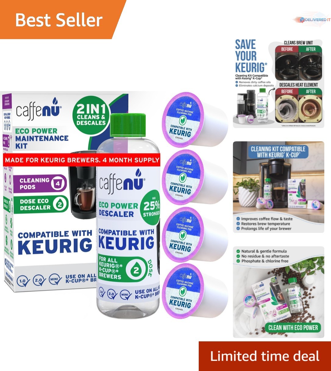 Keurig Descaling Solution and Cleaner Pods Removes Limescale & Debris 4 Uses