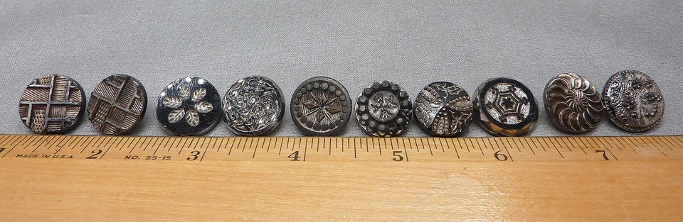 10 botones antiguos vintage de vidrio negro de 5/6" a 11/16" (juego 57) Foto 2 de 4