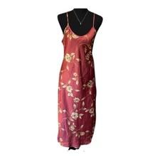 Vintage 90s Midi Red Floral Slip Dress 1990s Size Medium