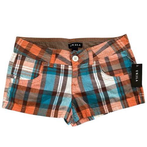 Y2K Brand New Orange and Blue Plaid Low Rise Mini Shorts