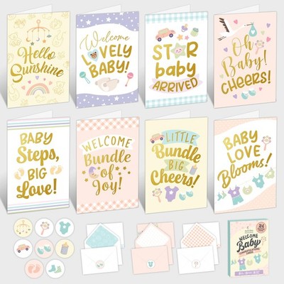 Decorably 24 Pack Gold Foiled 4x6in New 4x6 inches, Baby Cards