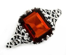 1CT Natural Fire Garnet 925 Solid Sterling Silver Vintage Style Ring Sz 6 AZ2