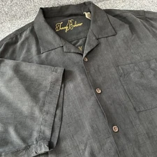 Tommy Bahama Black Mermaid Reel In The Good Time 100% Silk Hawaiian Shirt Men L