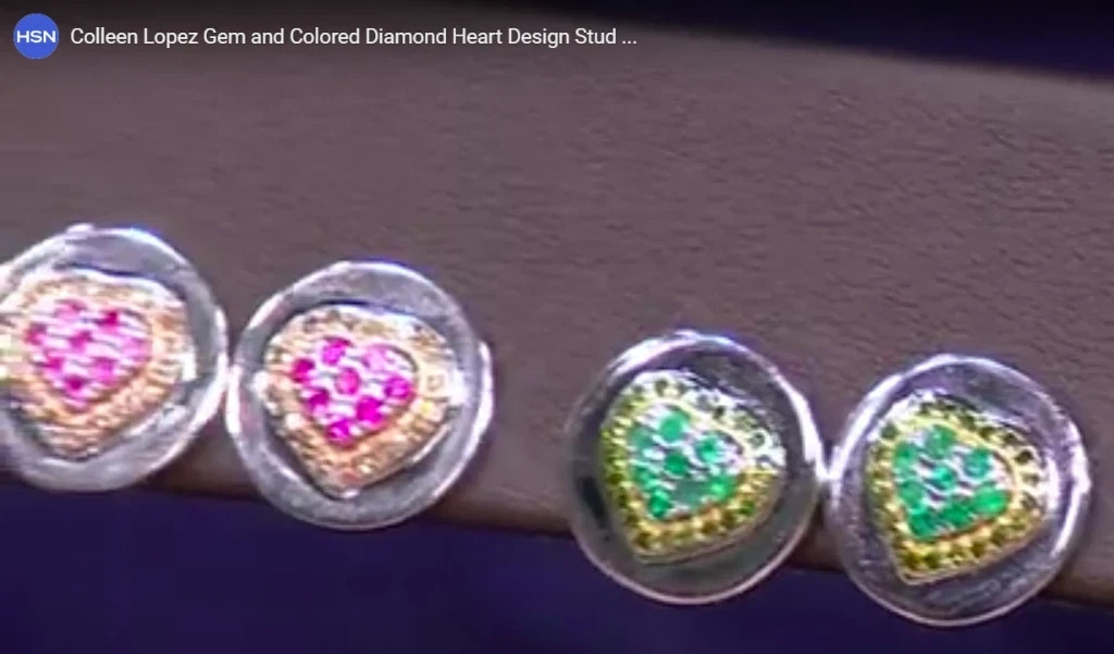 Colleen Lopez Gem & Colored Diamond Heart Design Stud Earrings HSN Sold Out