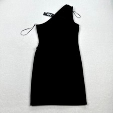 Vintage JUMP Apparel Dress Size Medium Black One Shoulder Mini Ruched Y2K NWT
