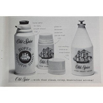 Vintage 1964 Old Spice Super Smooth Shave Stick & After Shave Lotion Ad Print