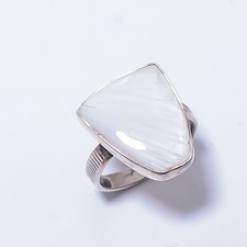White Scolecite - India Gemstone 925 Sterling Silver Handmade Ring s.8.5 R198046