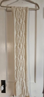 NWT Eddie Bauer how to tie a scarf cable stitch scarf ivory metallic thread OS