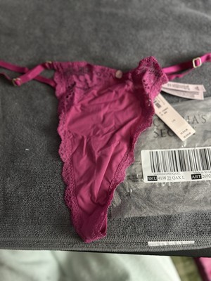 Victoria Secret Soft Touch Lace Rosebud Trim Dk Pink Thong Size Large NWT