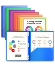 2-Pocket 3-Prong Folders with Clear Front View Pocket, 6 Vibrant Colors,