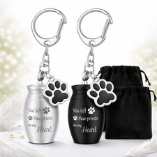 2 Pcs Pet Dog Urns Keychain for Ashes with 2 Storage Bags Small Cat Cremation Ke
