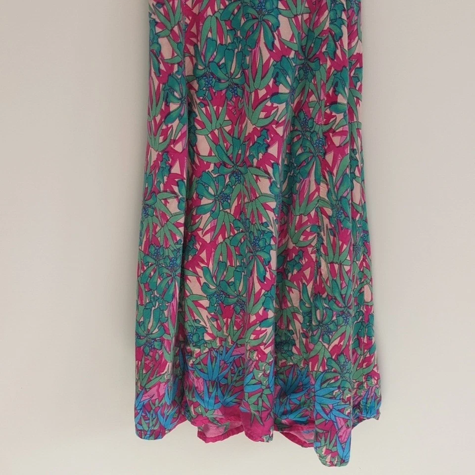Vestido Floral Arco Iris Jo Hawaii Ajuste y Acampanado Maxi Vestido Floral Rosa y Verde S Foto 4 de 4