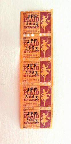 SHIPS FREE! Strip of 5 vintage Plaid Stamps trading stamps. Never Used