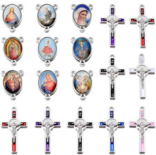 60Pcs/30Set Rosary Kits Cross and Center Medal Charms Alloy Religion Enamel Pict