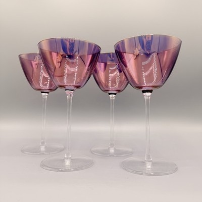 LSA Handpainted Iridescent Martini Glasses Set of 4 Purple Cocktail Glasses
