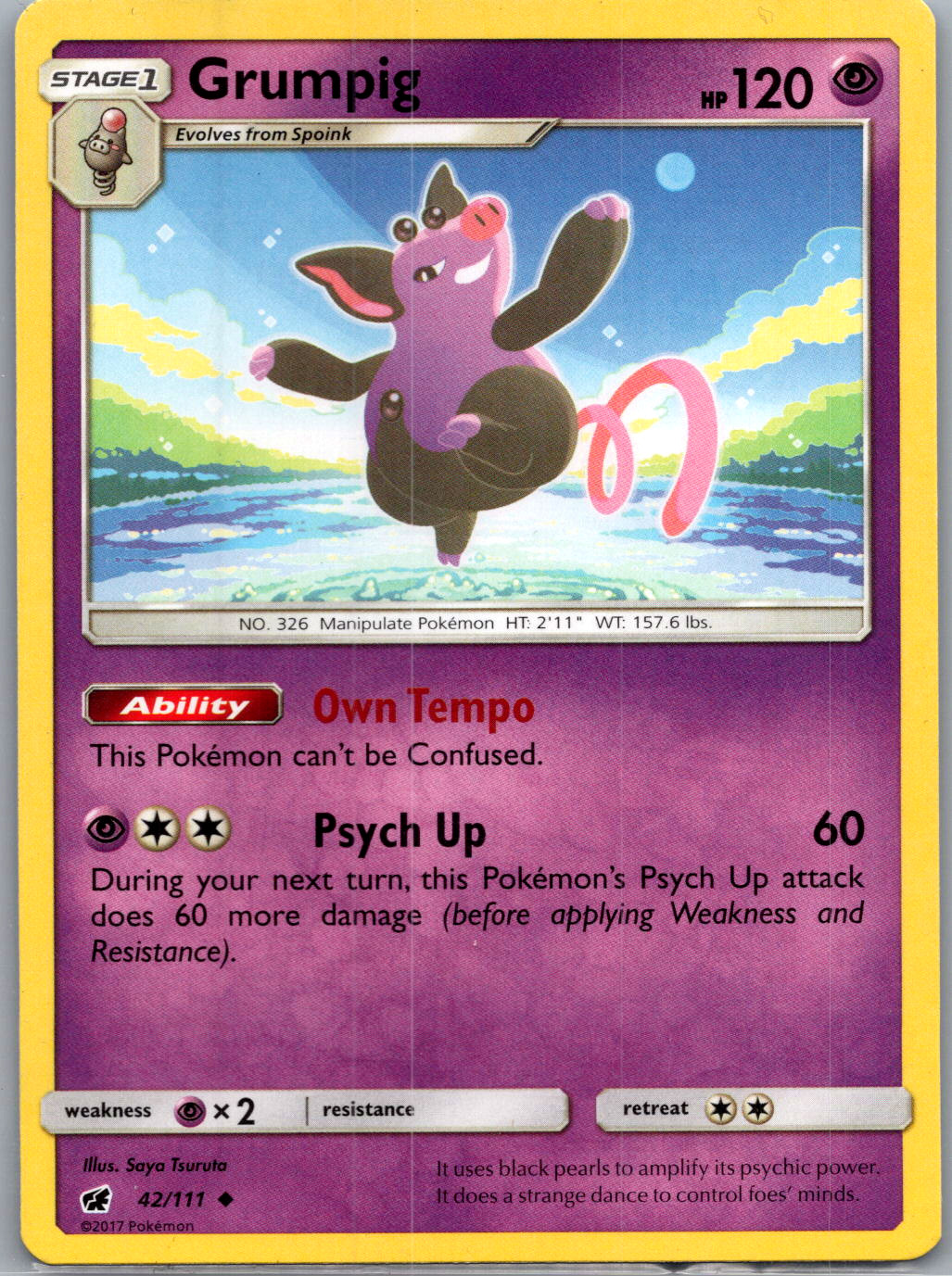 Grumpig Uncommon SM - Crimson Invasion 42/111 NM - Pokemon TCG - Free Ship!