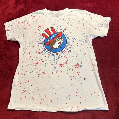 Buc-ee's Patriotic Uncle Sam Beaver Paint Splatter Graphic T-Shirt Mens Medium