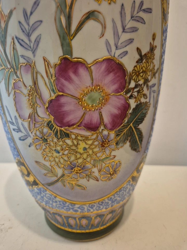 Japanische Satsuma Vase. 12 Zoll große Porzellan Keramik Kunst Vase orientalische Blumen - Bild 4 von 4