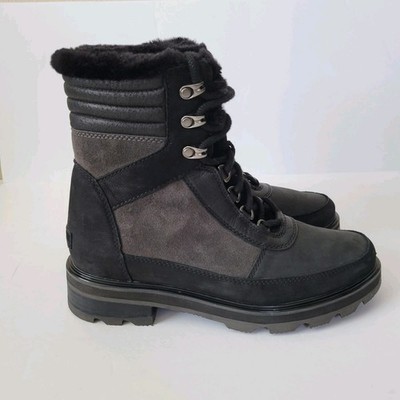 Sorel Women Lennox Lace Up Black Leather Waterproof Ankle Boots Sz 9.5 Outdoors 