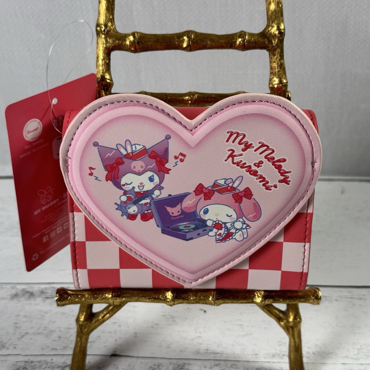 Sanrio My Melody & Kuromi Diner Heart Shaped Checkered Snap Wallet