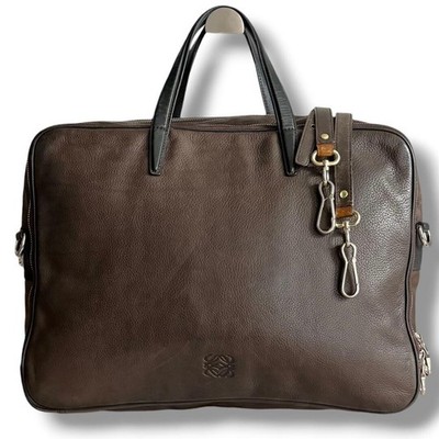 LOEWE Anagram 2-Way Leather Business Bag A4 Dark Brown Authenic
