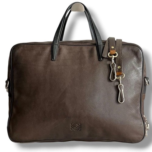 LOEWE Anagram 2-Way Leather Business Bag A4 Dark Brown Authenic