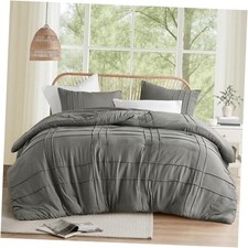 Size Comforter Set - 3 Piece Pintuck Pleated Bedding Set, All Queen Grey