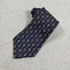 Vintage Tommy Hilfiger Italian Silk Tie Navy Red Gold Geometric Made in USA EUC