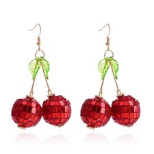 Cherry Earrings for Women 3D Red Cherry Hoop Dangle Earrings Cute Fruit Earring